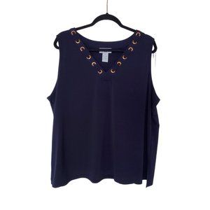 Women's Blue Sleeveless V-Neck Blouse Plus Size 2X